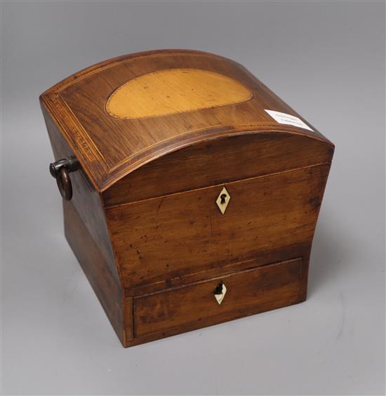 A Regency inlaid mahogany tea caddy height 21cm